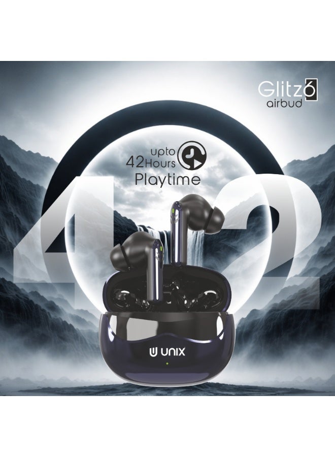 يونيكس سماعات الأذن اللاسلكية Unix Glitz6 | اتصال Bluetooth v5.4 | تقنية TWS مع ENC لإلغاء الضوضاء لمكالمات واضحة | وقت تشغيل يصل إلى 42 ساعة مع باس عميق | تحكم باللمس وشحن من نوع Type-C - Image 4